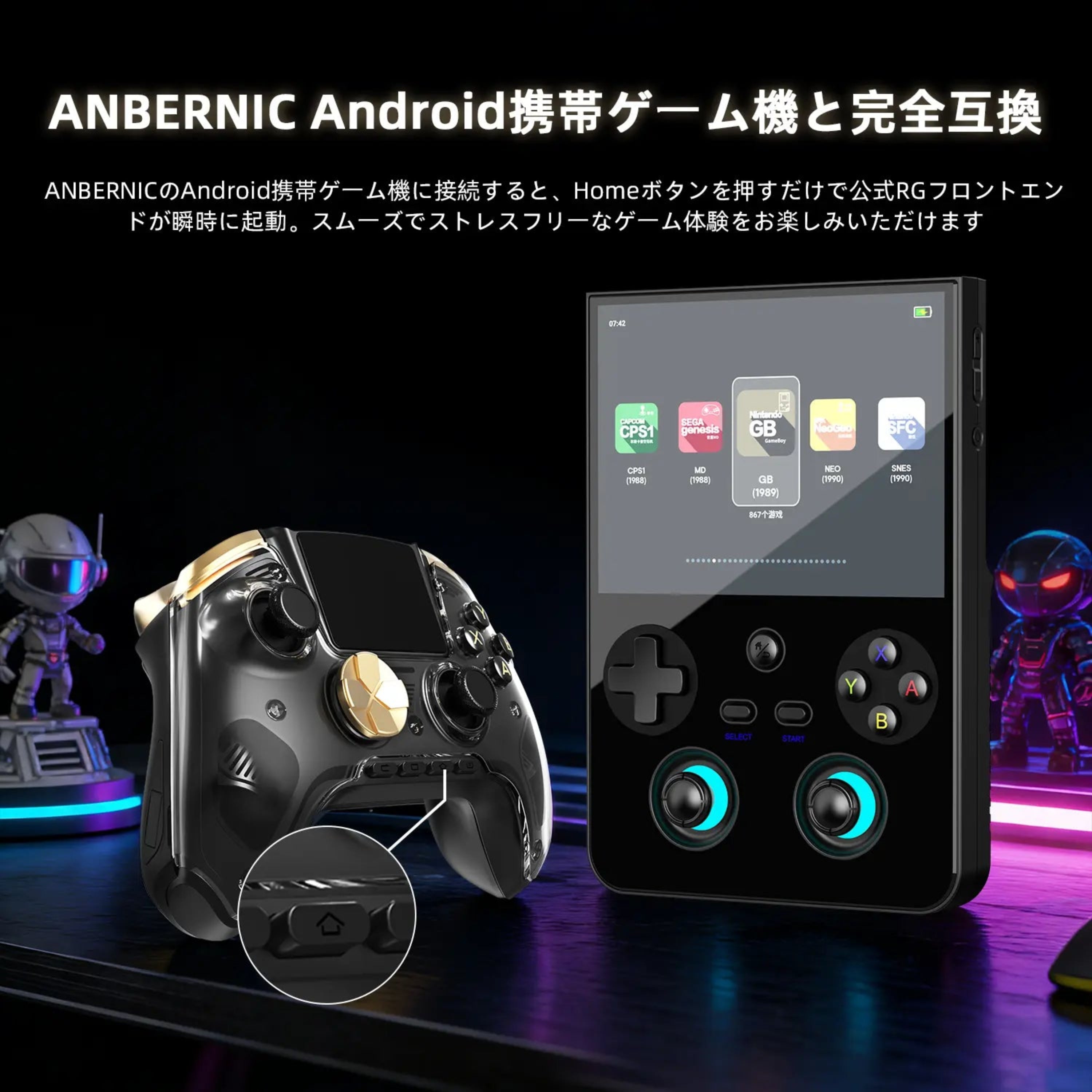 Android携帯型ゲーム機およびRGフロントエンドと互換性のあるANBERNICコントローラー