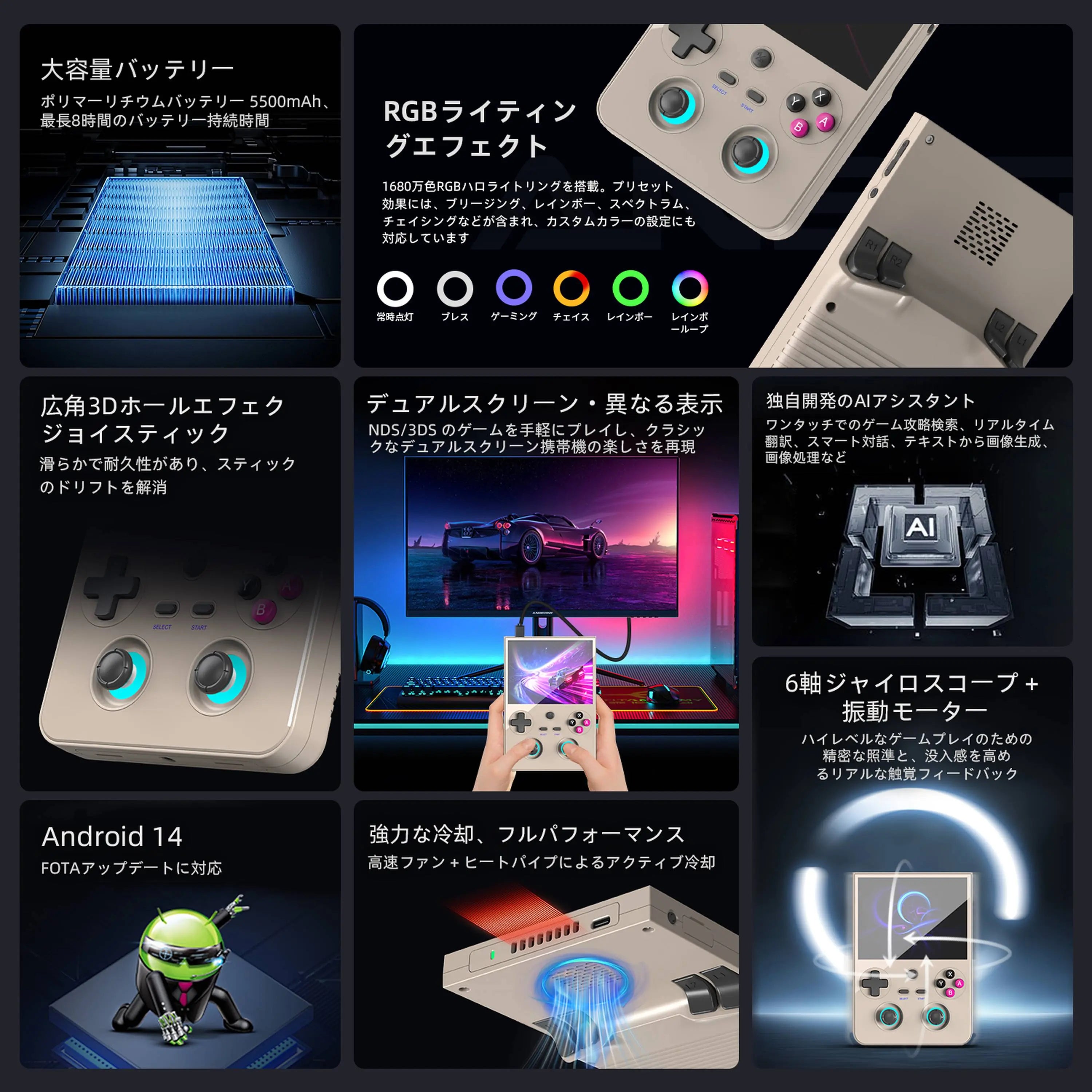 Anbernic RG 477V 長時間プレイ可能な 5500mAh 大容量バッテリー