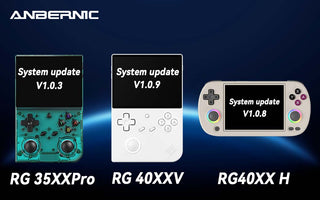 ANBERNIC レトロゲーム携帯機のシステムアップデート概要。 RG35XX Pro（V1.0.3）、RG40XXV（V1.0.9）、RG40XXH（V1.0.8）各モデルの最新ファームウェアバージョンを紹介します。