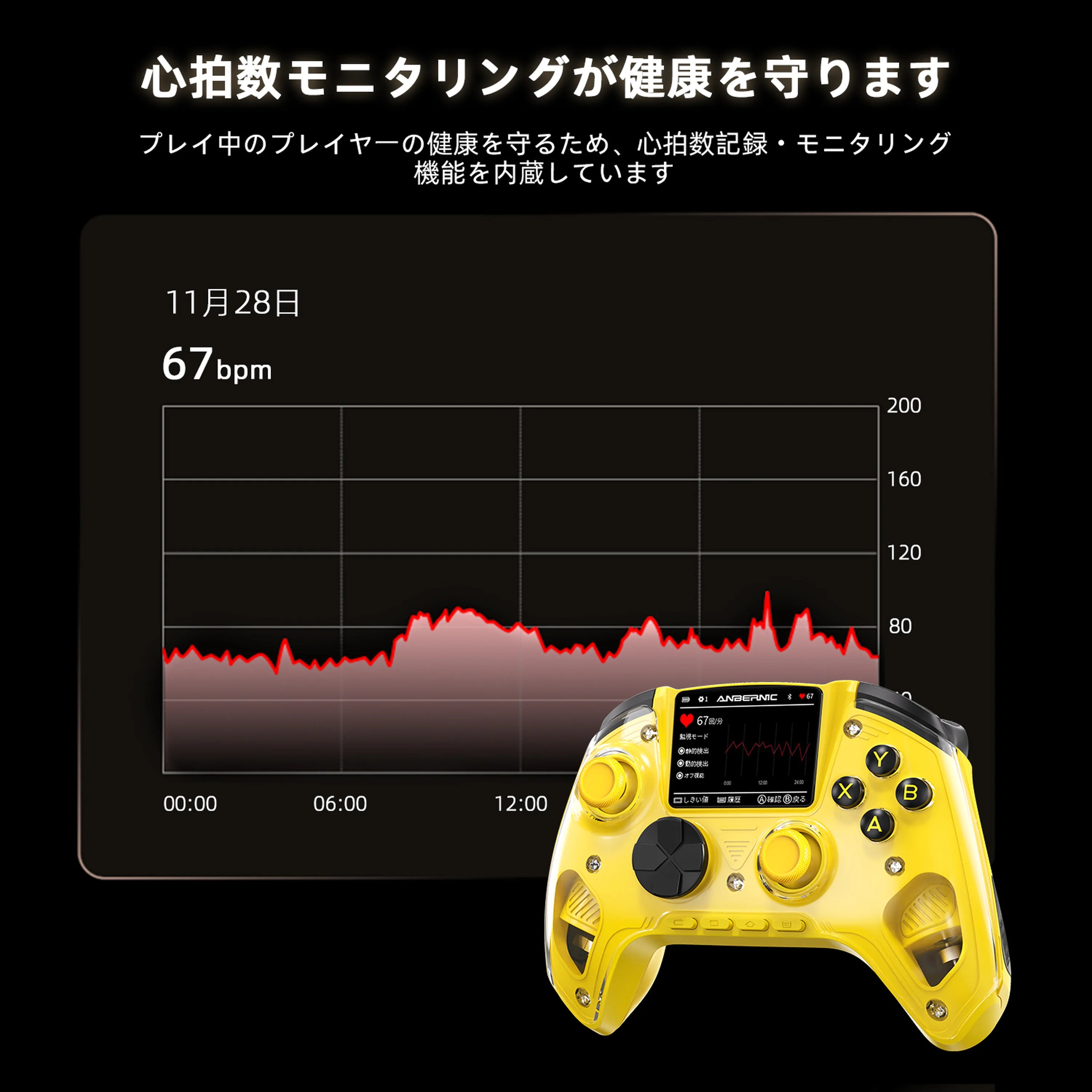 プレイヤーの健康を守るリアルタイム心拍数モニタリング機能とデータ表示を備えたスマートコントローラー