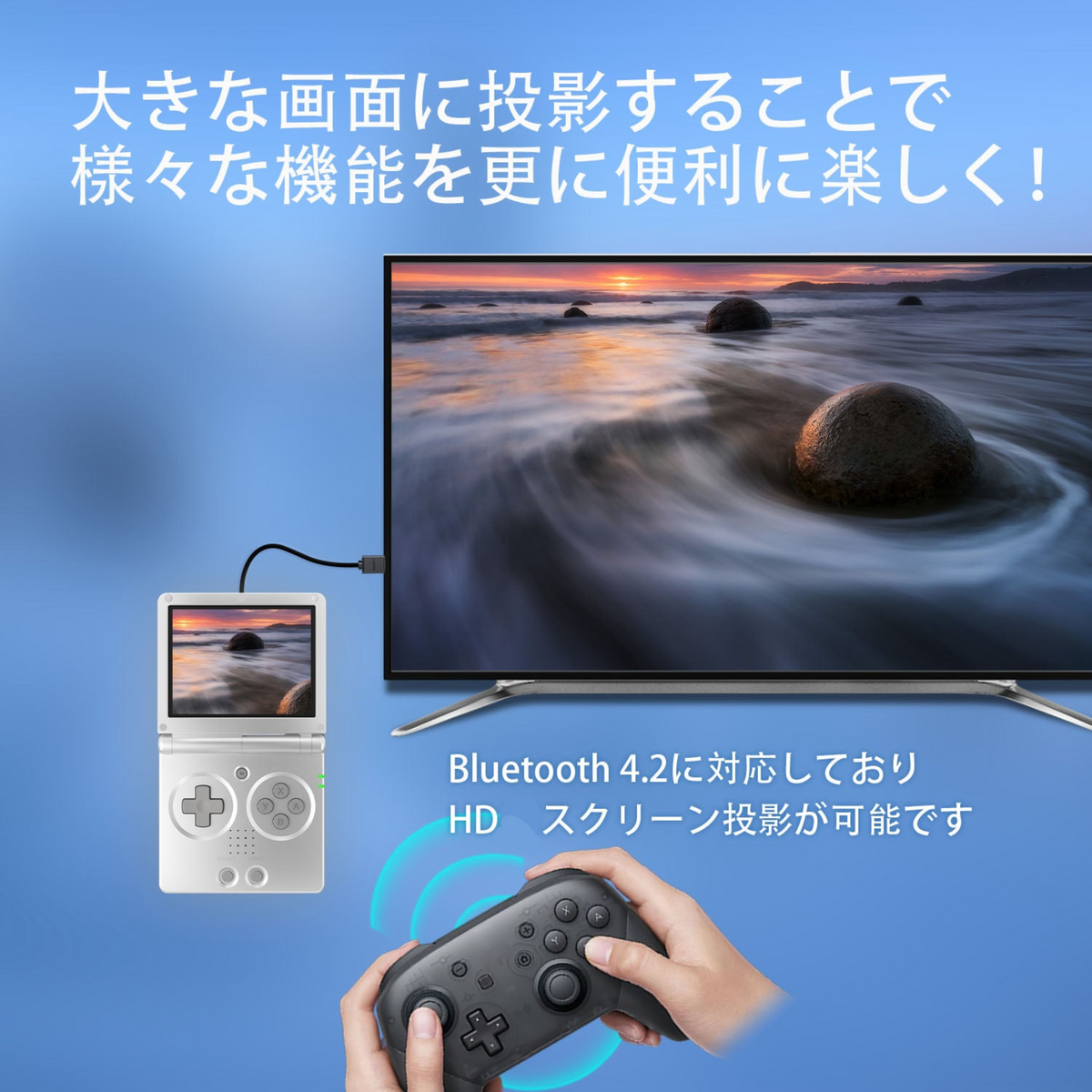 RG35XXSPのテレビ出力とBluetoothコントローラーの接続例
