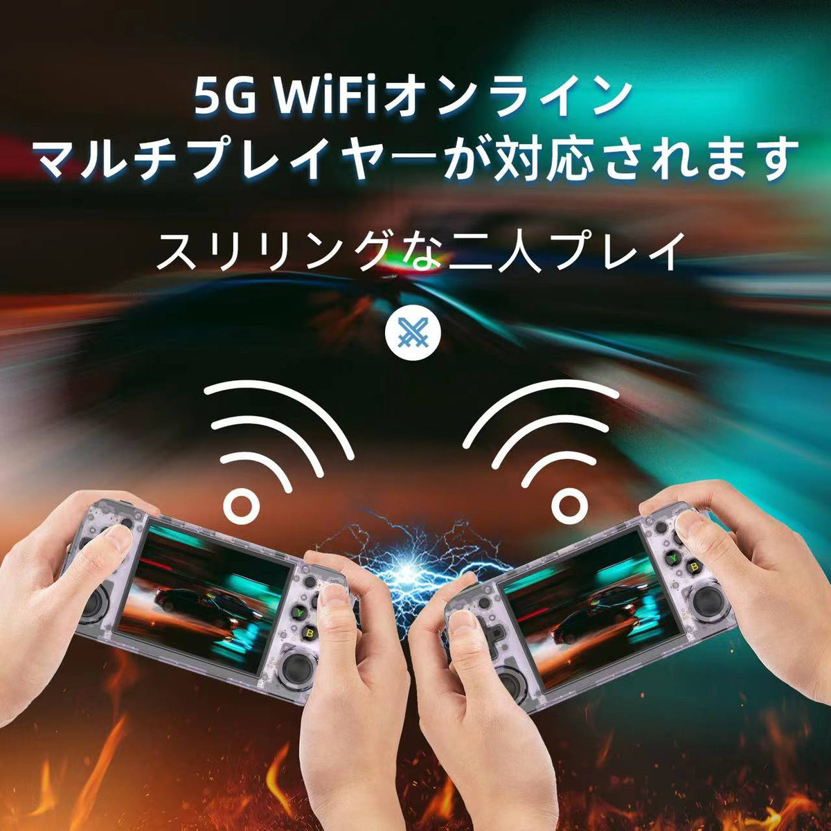 RG35XX Hを2台使ったWi-Fiマルチプレイのイメージ