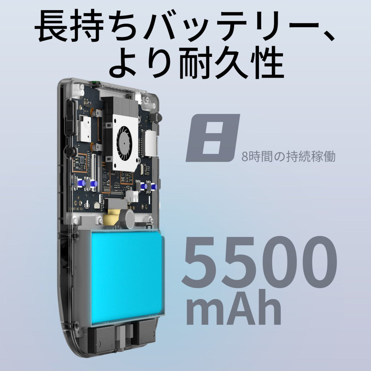 RG 406Vの5500mAhバッテリーを示す内部構造図