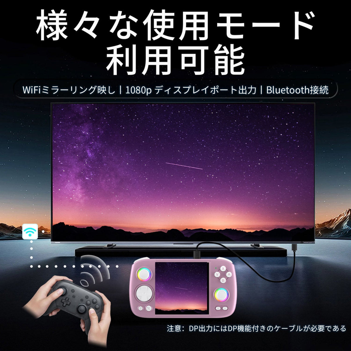 RG Cubeの外部ディスプレイ出力とBluetoothコントローラーの接続例