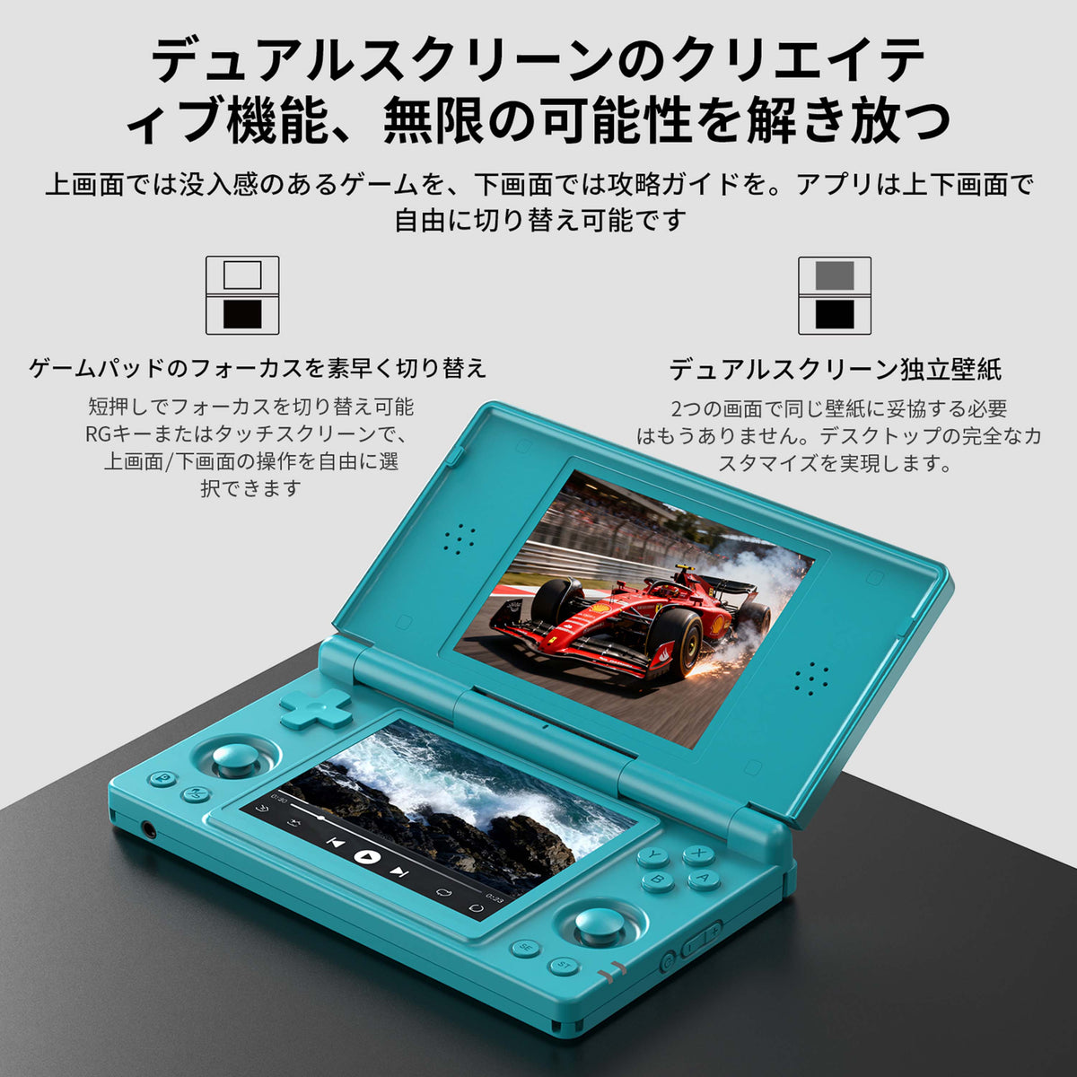 RG DSの上下画面の操作切り替えと、それぞれに設定できる壁紙